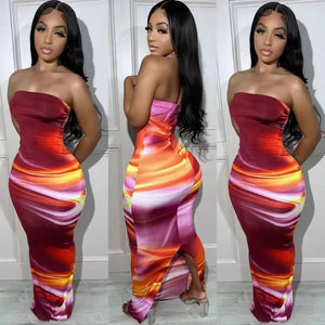 Echoine Tie-Dye Strapless Bodycon Long Dress | Sexy Summer Party & Evening Dress for Women | Dazzling Beauty Solution - Dazzling Beauty Solution