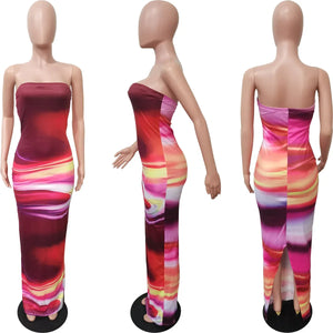 Echoine Tie-Dye Strapless Bodycon Long Dress | Sexy Summer Party & Evening Dress for Women | Dazzling Beauty Solution - Dazzling Beauty Solution