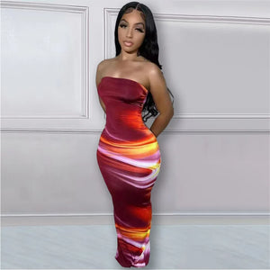 Echoine Tie-Dye Strapless Bodycon Long Dress | Sexy Summer Party & Evening Dress for Women | Dazzling Beauty Solution - Dazzling Beauty Solution