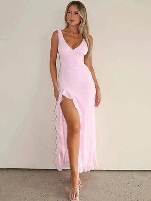 Avrilyaan Ruffle High Split Sexy Dress Elegant Backless Summer Evening Dress 2025 Long Party Midi Vestidos | Dazzling Beauty Solution - Dazzling Beauty Solution