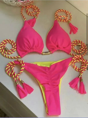 Multicolor backless triangle bikini swimsuit - Dazzling Beauty Solution