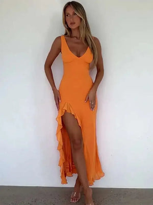 Avrilyaan Ruffle High Split Sexy Dress Elegant Backless Summer Evening Dress 2025 Long Party Midi Vestidos | Dazzling Beauty Solution - Dazzling Beauty Solution