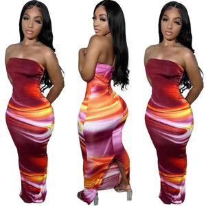 Echoine Tie-Dye Strapless Bodycon Long Dress | Sexy Summer Party & Evening Dress for Women | Dazzling Beauty Solution - Dazzling Beauty Solution