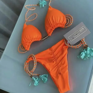 Multicolor backless triangle bikini swimsuit - Dazzling Beauty Solution
