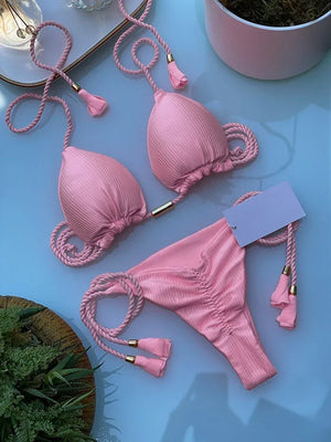 Multicolor backless triangle bikini swimsuit - Dazzling Beauty Solution
