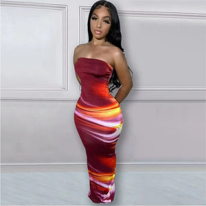 Echoine Tie-Dye Strapless Bodycon Long Dress | Sexy Summer Party & Evening Dress for Women | Dazzling Beauty Solution - Dazzling Beauty Solution