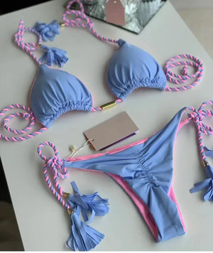 Multicolor backless triangle bikini swimsuit - Dazzling Beauty Solution