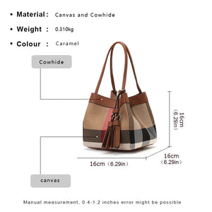 Aidrani Women's Plaid Canvas Cowhide Small Handbag Caramel - Dazzling Beauty Solution