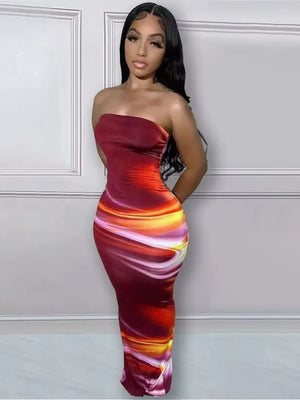 Echoine Tie-Dye Strapless Bodycon Long Dress | Sexy Summer Party & Evening Dress for Women | Dazzling Beauty Solution - Dazzling Beauty Solution