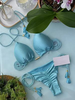 Multicolor backless triangle bikini swimsuit - Dazzling Beauty Solution