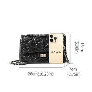 Women's Leather Camellia Chain Shoulder Messenger Bag - Dazzling Beauty Solution