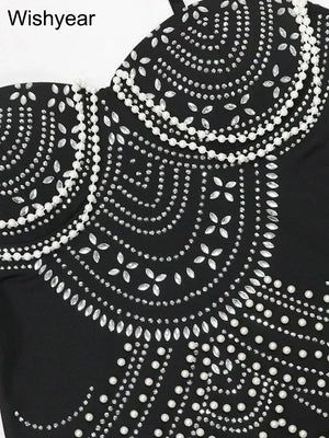 Rhinestone & Pearl Formal Evening Gown – Brown & Black - Dazzling Beauty Solution