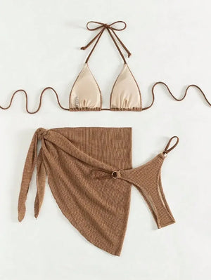 2024 Sexy Brown 3-Piece Bikini Set - Dazzling Beauty Solution