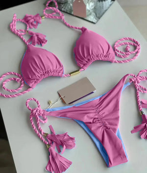 Multicolor backless triangle bikini swimsuit - Dazzling Beauty Solution