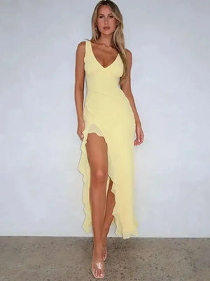 Avrilyaan Ruffle High Split Sexy Dress Elegant Backless Summer Evening Dress 2025 Long Party Midi Vestidos | Dazzling Beauty Solution - Dazzling Beauty Solution