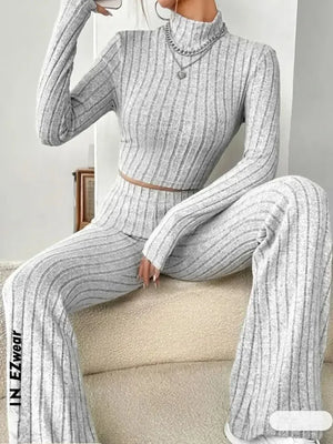 Slim Fit Stand Collar T-Shirt & Trumpet Pants - Dazzling Beauty Solution