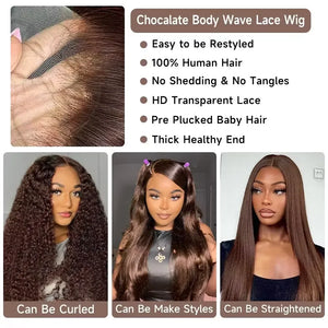 Chocolate Brown Body Wave HD Lace Front Wig – 13x6 Human Hair, 46 Inch - Dazzling Beauty Solution