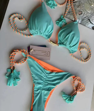 Multicolor backless triangle bikini swimsuit - Dazzling Beauty Solution