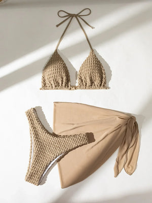 2024 Sexy Brown 3-Piece Bikini Set - Dazzling Beauty Solution