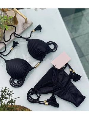 Multicolor backless triangle bikini swimsuit - Dazzling Beauty Solution