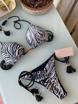 Multicolor backless triangle bikini swimsuit - Dazzling Beauty Solution