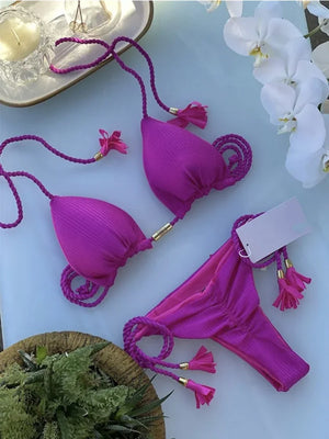 Multicolor backless triangle bikini swimsuit - Dazzling Beauty Solution