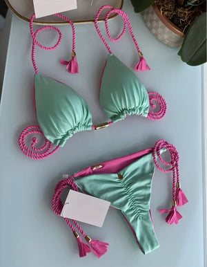 Multicolor backless triangle bikini swimsuit - Dazzling Beauty Solution