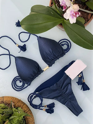 Multicolor backless triangle bikini swimsuit - Dazzling Beauty Solution