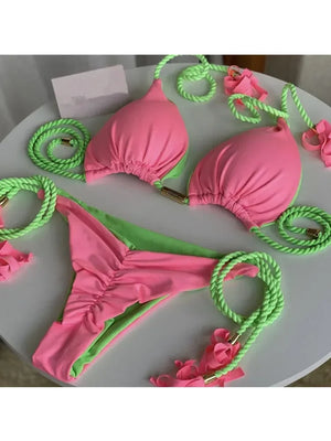 Multicolor backless triangle bikini swimsuit - Dazzling Beauty Solution