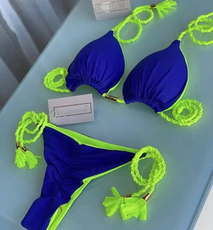 Multicolor backless triangle bikini swimsuit - Dazzling Beauty Solution