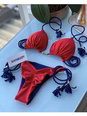 Multicolor backless triangle bikini swimsuit - Dazzling Beauty Solution
