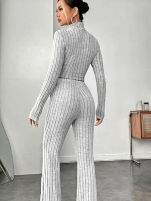 Slim Fit Stand Collar T-Shirt & Trumpet Pants - Dazzling Beauty Solution