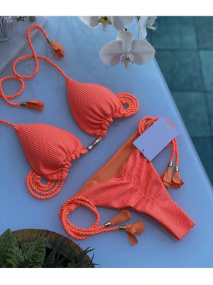 Multicolor backless triangle bikini swimsuit - Dazzling Beauty Solution