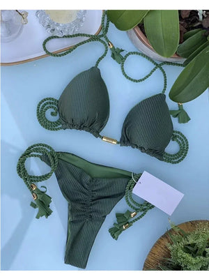 Multicolor backless triangle bikini swimsuit - Dazzling Beauty Solution