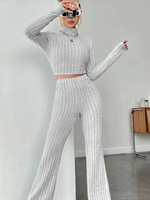 Slim Fit Stand Collar T-Shirt & Trumpet Pants - Dazzling Beauty Solution