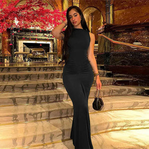 Women's Fashion Sleeveless Pleated High Waist Slim Fit Dress - Dazzling Beauty Solution