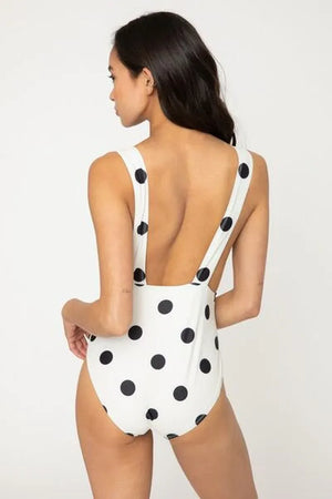 Marina West Polka Dot One-Piece Swimsuit â Beachy Keen Tied Plunge - Dazzling Beauty Solution
