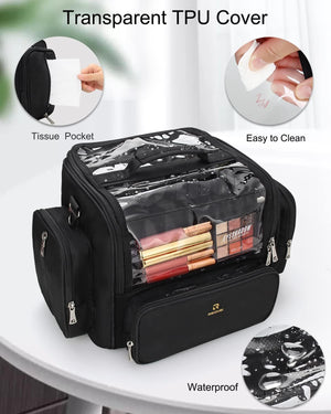 Makeup Brush Bag Extra Large Makeup Brush Case with 4 Small Bags Professional Makeup Artist Brush Holder Stand up Organizer for Travel with Adjustable Dividers and Shoulder Strap