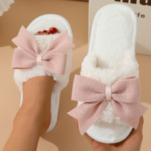 Women's Winter Cute Bow Thick Bottom Non Slip Cotton Slippers - Dazzling Beauty Solution