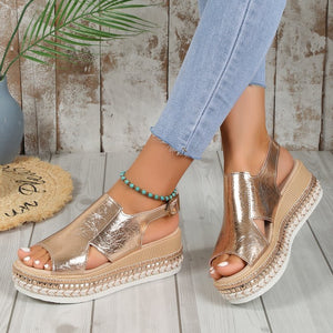 Summer Shiny Sandals Hollow Design Fish Mouth Sandal For Women Fashion Buckle Wedges Shoes - Dazzling Beauty Solution