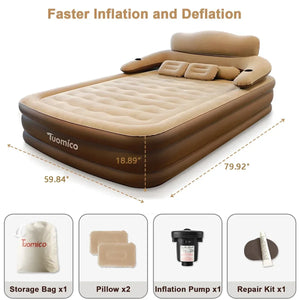 18In Queen Air Mattress with Headboard, Inflatable Mattress Airbed for Camping - Dazzling Beauty Solution