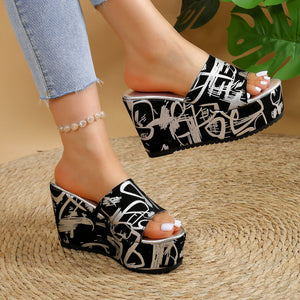 Round Toe Wedge Printed Slippers - Dazzling Beauty Solution