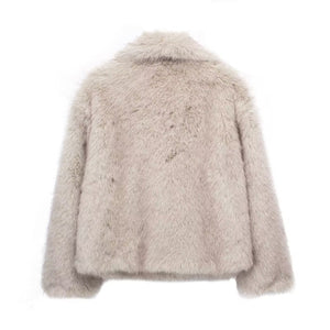 Winter Plush Coat Fashion Warm Thicken Fluffy Lapel Jacket Outwear Casual Long Sleeve Tops Womens Clothing - Dazzling Beauty Solution