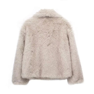 Winter Plush Coat Fashion Warm Thicken Fluffy Lapel Jacket Outwear Casual Long Sleeve Tops Womens Clothing - Dazzling Beauty Solution