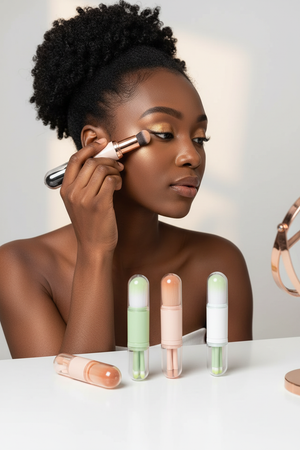 Black Woman Using 4-in-1 Mini Retractable Makeup Brush