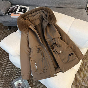 Fur Collar Fashionable All-matching Jacket Hooded Warm Cotton-padded Coat - Dazzling Beauty Solution