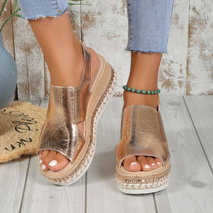 Summer Shiny Sandals Hollow Design Fish Mouth Sandal For Women Fashion Buckle Wedges Shoes - Dazzling Beauty Solution