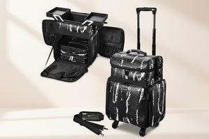 Byootique Rolling Makeup Train Case – Crocodile Leather Texture (Black & White) - Dazzling Beauty Solution