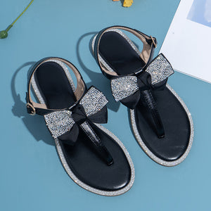 Rhinestone Bow Ladies High End Flat Sandals - Dazzling Beauty Solution