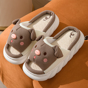 Piggy Cute Couple Open Toe Linen Cotton Linen Slippers - Dazzling Beauty Solution